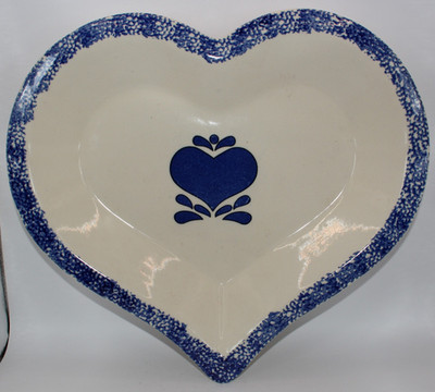 Vintage Stoneware Heart shaped Pie/Cake Baking Dish; Blue & White Glazed Ceramic
