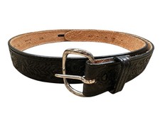 EMBOSSED WESTERN MENS LEATHER BLK COWHIDE COWBOY BELT FLORAL ROPING ZIP MADE USA