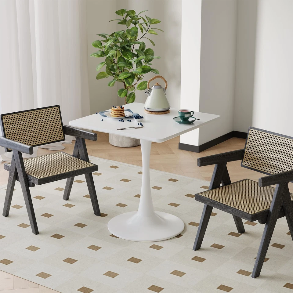 Mesa de comedor cuadrada blanca de tulipán para 2 personas, mesa de comedor pequeña de 24 pulgadas con metal... Foto 4 de 4