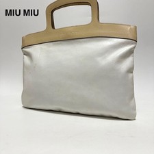 MIU MIU White Leather Embossed Logo Top Handle Tote Bag Women