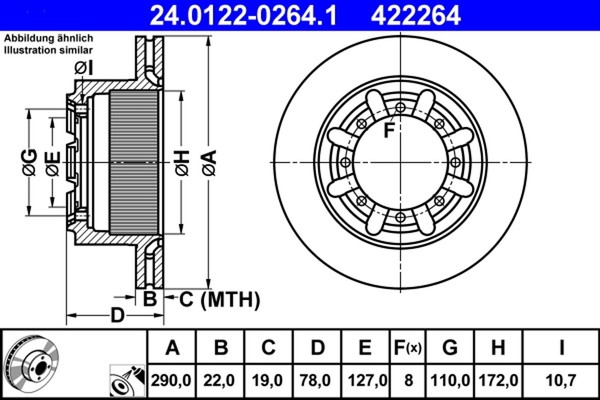 2X Bremsscheibe ATE 24.0122-0264.1 FüR Nissan NT400 Cabstar F24M F24W DCI-image