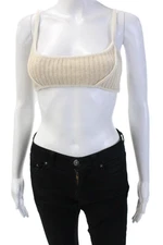 Guizio Women Crop Top Beige Sleeveless Round Neck Wool Blend Size S