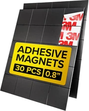 Hyper-Sticky Magnets with Adhesive Backing - 30Pcs 0.8X0.08 Strong Magnetic Squa