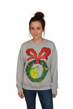 The Grinch NEW How the Grinch stole Christmas Gray crew neck sweatshirt, sz L