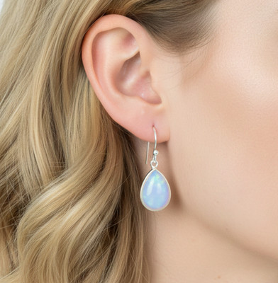 Milky Opalite Minimalist Ohrhänger, 925 Sterling Silber Boho Schmuck