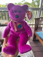 Ty Beanie Babies Millennium Bear Plush-Purple MISSPELLED “MILLENIUM” Rare! 🧸