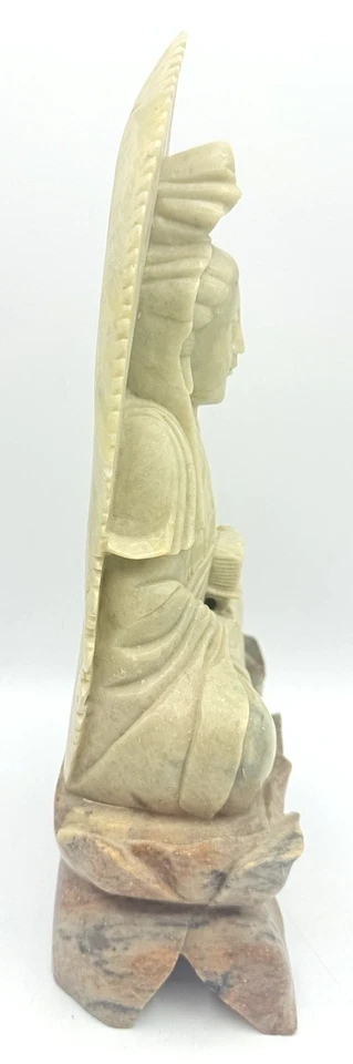 Antigua estatuilla escultura BUDDHA de piedra de jabón tallada a mano pesada de 10,75" Foto 4 de 4