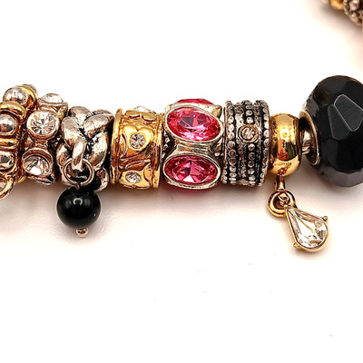 PRETTY European Style Snake Chain Slide Bracelet with 28 Charms 7 inches NICE