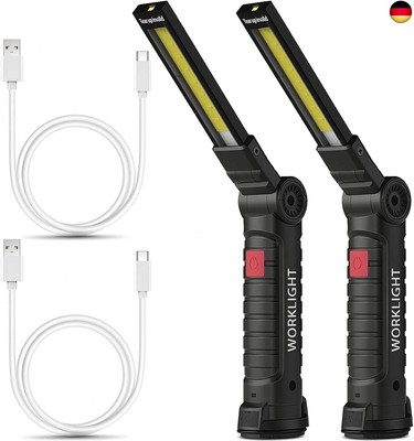 m MU LED Taschenlampe 2 Stück mit USB-C, 360° Drehbare Arbeitsleuchte mit M