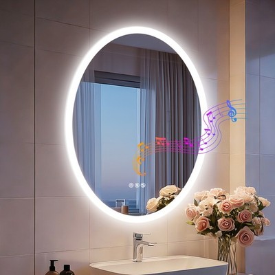 Oval LED Bathroom Mirror with Lights, Anti-Fog, Bluetooth Speaker, Dimmable, HD