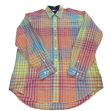 TOMMY HILFIGER Men's L Long Sleeve Cotton Colorful Rainbow Dress Shirt 