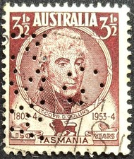 Australia - 1953 Scott 263 Tasmania Sesquicentennial Lt Gov David PERFIN - Stamp