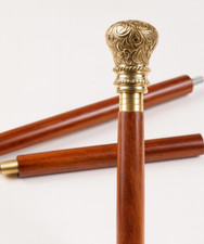Brass Handle Walking Cane Wooden Stick Mobility Aid Vintage Antique Style Men