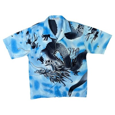 Anfang der 00er Guo Lhi Ting Gothic Y2K Drache Grafik blau Mix Shirt 14 Medium