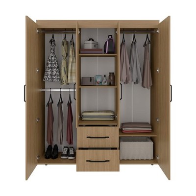 Bariloche Wardrobe with Multi-Section Storage, Three Hanging Rods, Central Open