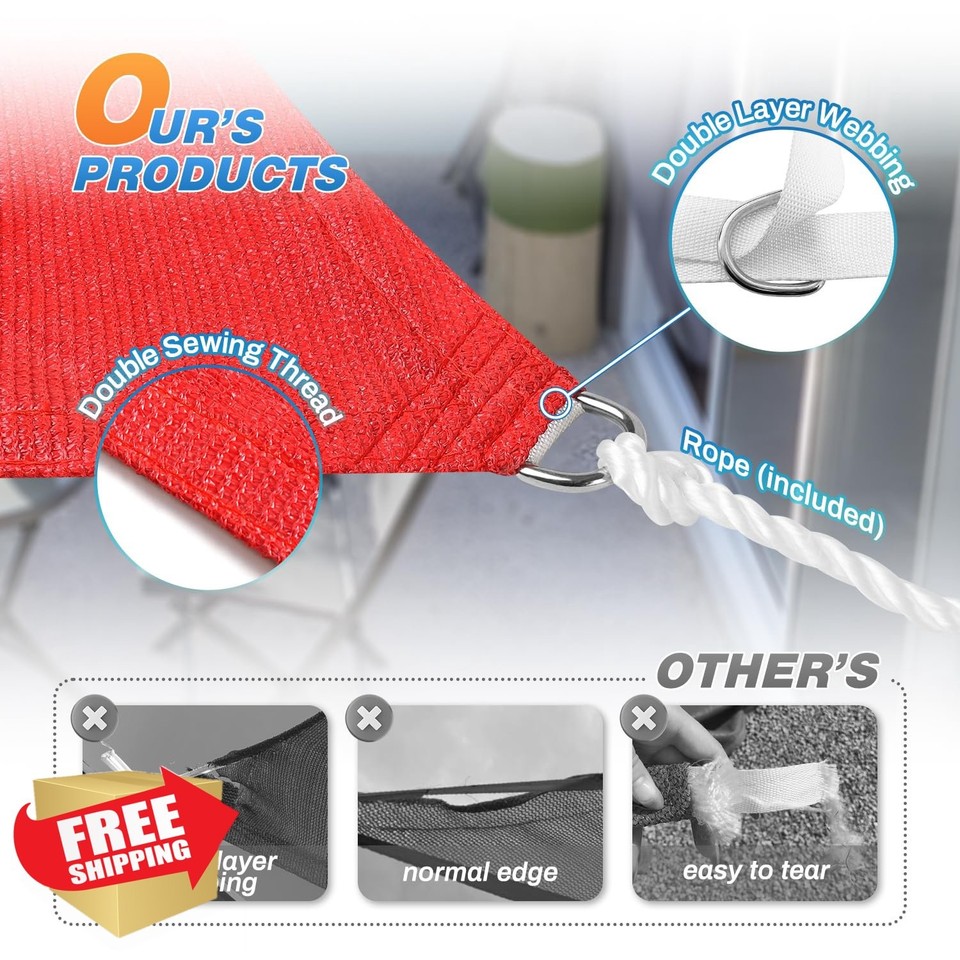 TANG 8'x11' Red Right Triangle Sun Shade Sail UV Block Canopy | eBay