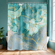 Turquoise Shower Curtain Aqua and Gold Abstract 70"W x 84"L Pack of 1 Teal