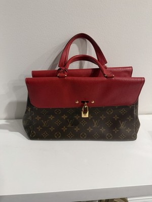 Louis Vuitton Monogram Red Brown Top Handle Bag Gold Hardware Lock