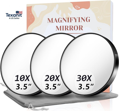 Magnifying Mirror, 10X & 20X & 30X Set, Magnified Mirrors 3.5'' with Two Suction