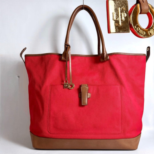 Loro Piana Large Tote Bag Canvas Leather Women Used Authentic