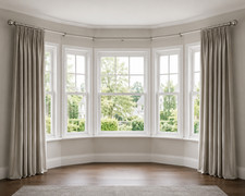 5 Sided Bay Window Curtain Pole Set, 28mm, Satin Steel Silver, Ball Finial.