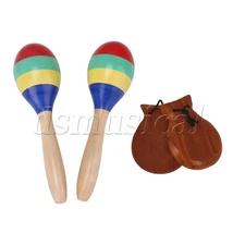 4 Pcs Mahogany Castanets Hand Clappers for Music Lover & Wooden Maracas