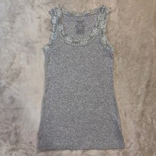 Vintage Y2K Grey Ribbed Lace Trim Cami Tank Top Coquette Fairy Grunge Festival