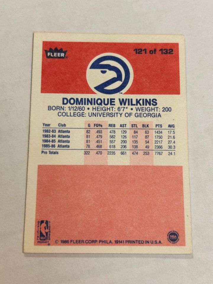 1986-87 FLEER ДОМИНИК УИЛКИНС #121 ДЕБЮТАНТ EX HAWKS - Изображение 2 из 2