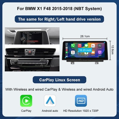 10.25'' Screen Wireless CarPlay Android Multimedia For BMW X1 F48 2015-2018 NBT
