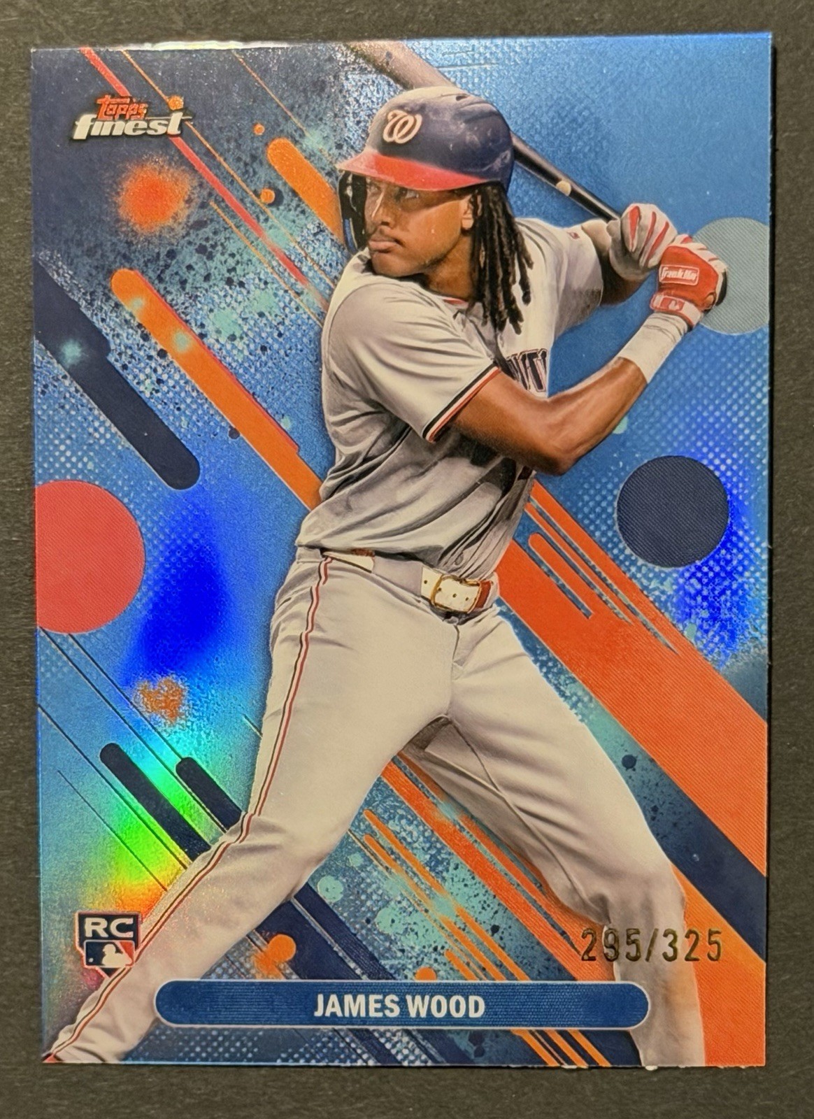 2025 Topps Finest - Common James Wood #100 Sky Blue Refractor /325 (RC)