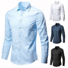 Men's Stylish Long Sleeve Solid Shirts Slim fit Button Up Business Shirt Tops
