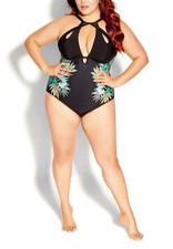 City Chic Swimsuit Womens XL Tropical Floral One Piece Underwire Plus Swimwear
