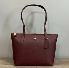 COACH CW395 Fiona Zip Tote Bag In Crossgrain Leather Gold/Dark Wine