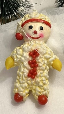 Vtg 1975 Mr.Xmas Ornament Plastic 6  Blow Mold Popcorn Man-Gingerbread Snowman