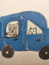 GAT Expressionism Original Painting Homedecor 4x6 Whimsical Animals Dog Cat Car