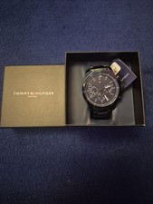 Mens Tommy Hilfiger Decker Chronograph Watch Black Dial Steel Bracelet Boxed