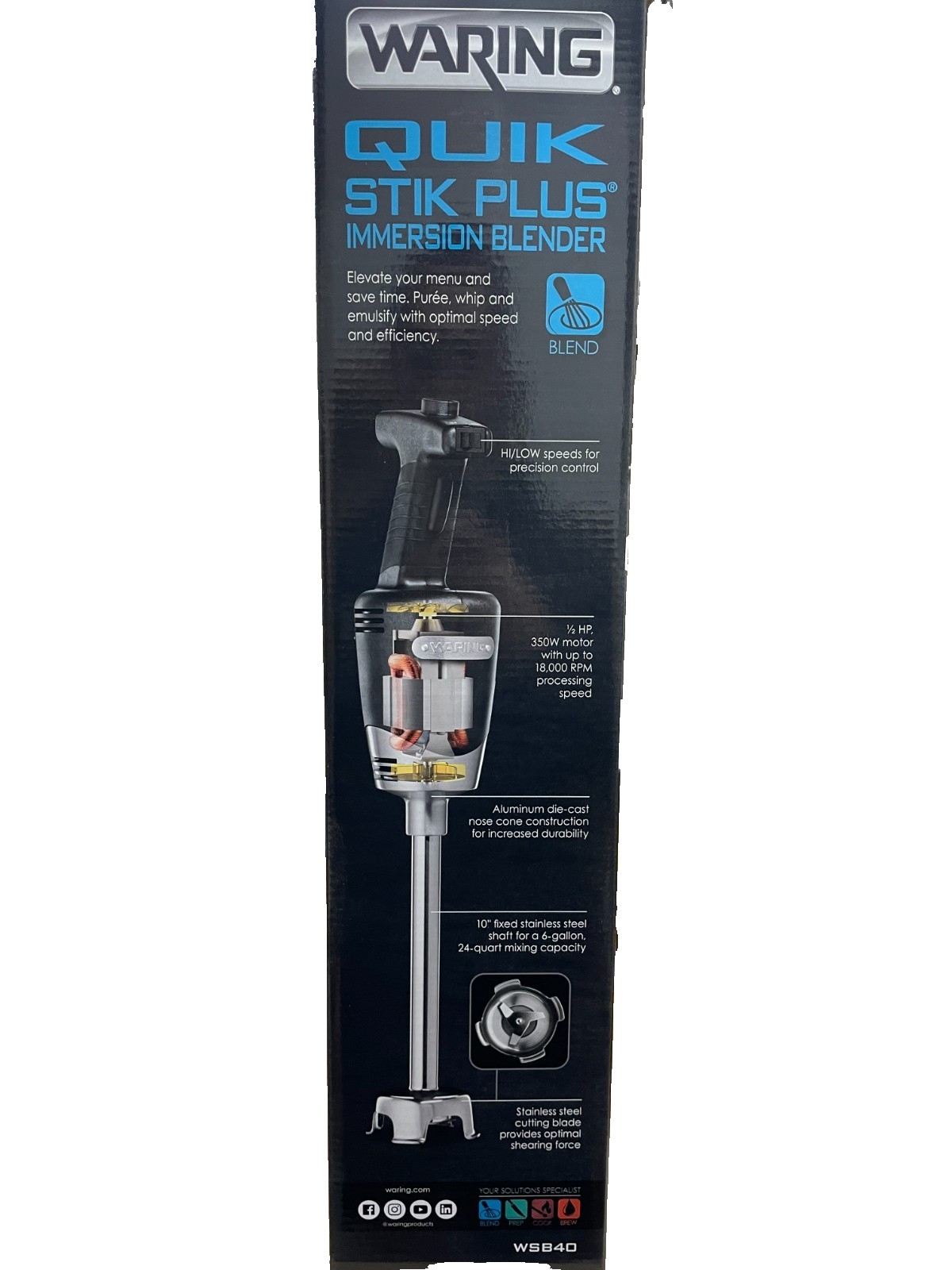 Waring Commercial WSB40 Quik Stik Immersion Blender - 1/2 HP