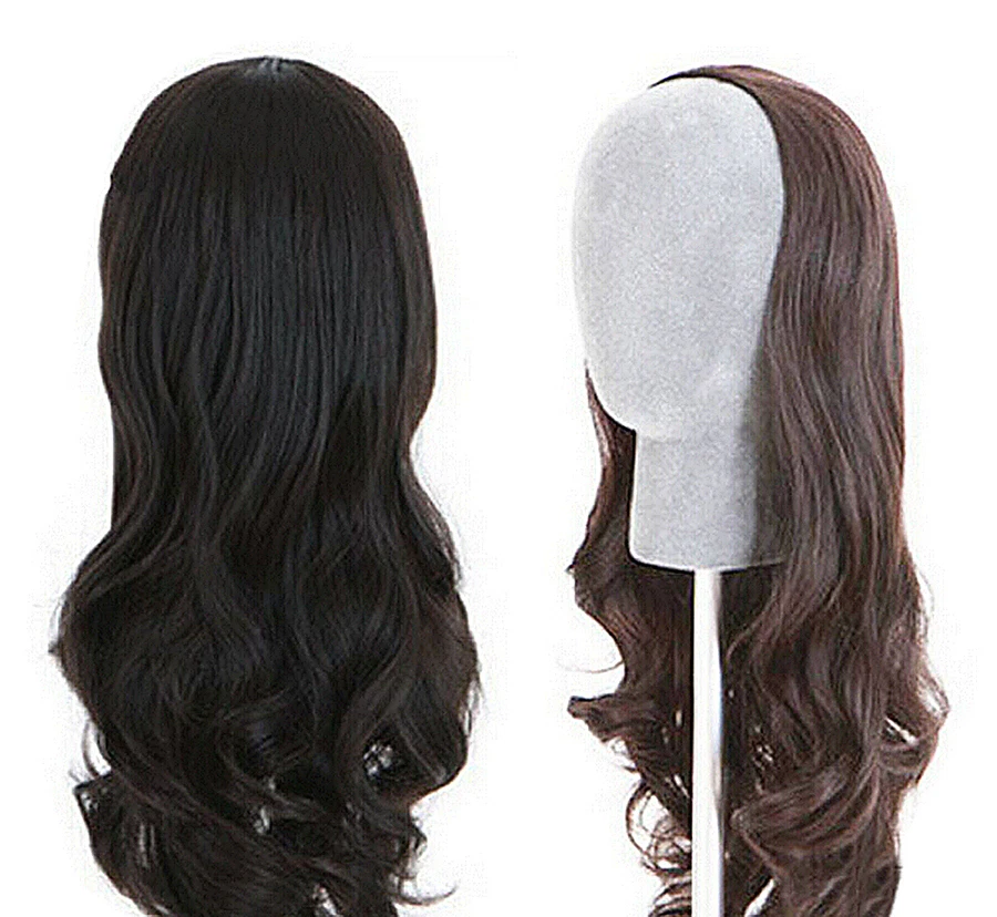 sin pegamento Nueva moda clip ondulado en cabello humano virgen 3/4 medias pelucas16"-28"160-280g Foto 3 de 4