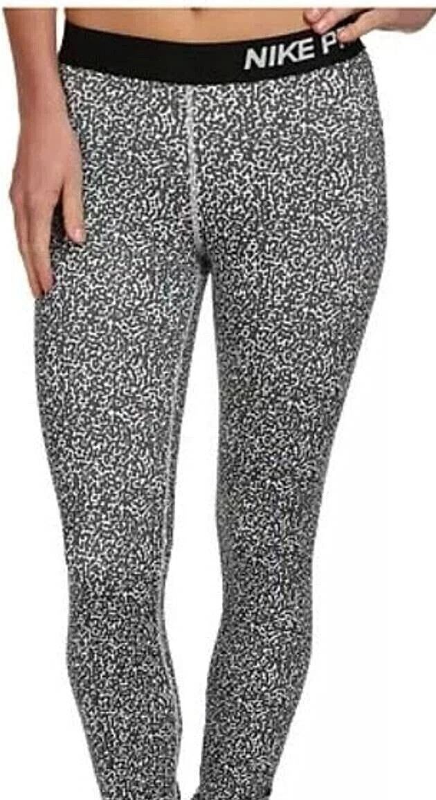 Nike Dri Fit Pro Mezzo Print Black/White Capri TIGHTS 684676-101 Small  (BIN58)