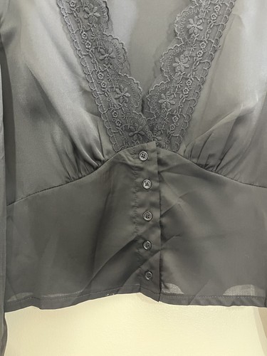 Coqueta romántica gótica de inspiración victoriana Y2K Top L bruja ballet vampiro encaje - Imagen 4 de 12