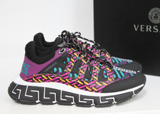 New sz 8 US / 41 EUR Versace Trigreca Black w/ Multi Low Top Men Sneaker Shoes