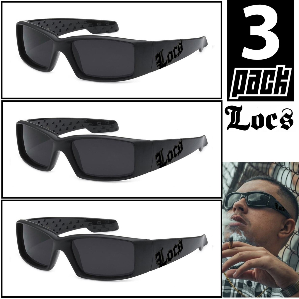 Sheen Kelly Occhiali Da Sole Uomo Occhiali Da Sole LOCS Gangster Per Uomo: Design Sottile Elegante, Lenti Nere Scure, Ideali Per Biker E Stile Streetwear Locs Gangster Lenti Nere - Foto 3