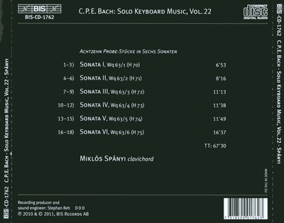 MIKLÓS SPÁNYI C.P.E. BACH: THE SOLO KEYBOARD MUSIC, VOL. 22 NEW CD