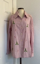 Quacker Factory Christmas Mistletoe And Candy Cane Button Down Sz Xl Pre Owned