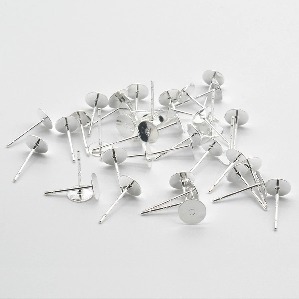 20pcs 925 Silver Flat Earring Post Pin Ear Stud DIY Earrings Findings  4/5/6/8mm