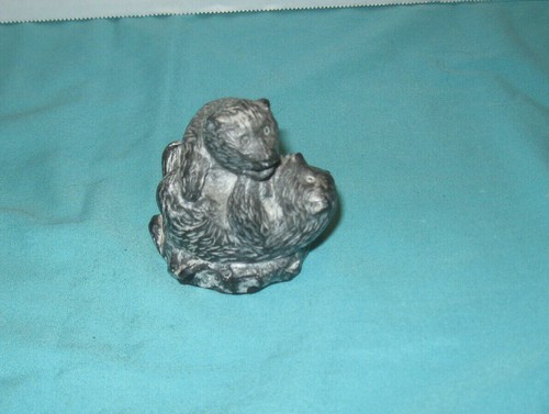 Vintage "The Wolf Sculptures" Carved Soapstone Two Bear Cubs Playing 2 1/2" Tall