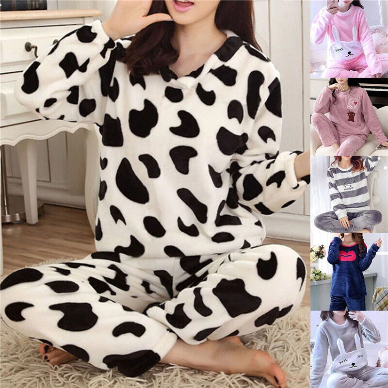 Damen Pyjama Set Fleece Warm & Flauschig - Übergroße 2-teilige Schlafanzug Für Winter