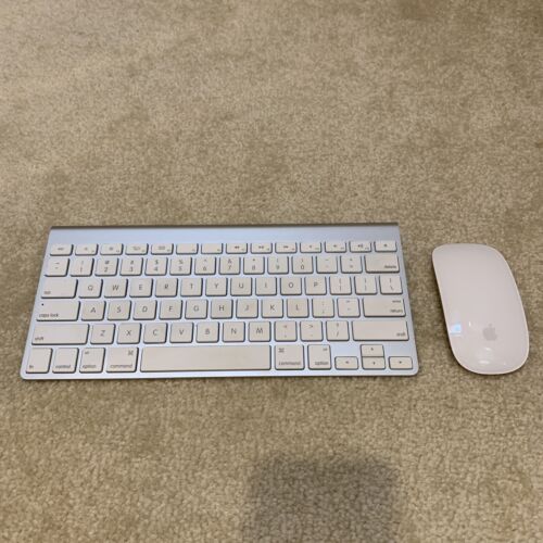Apple Wireless Keyboard A1314 Magic Mouse A1657 Bluetooth Silver Aluminum Work - Picture 1 of 19