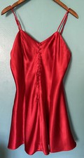 Vintage Victoria  s Secret Gold Label Chemise Red Satin Silky Teddy L Second Skin
