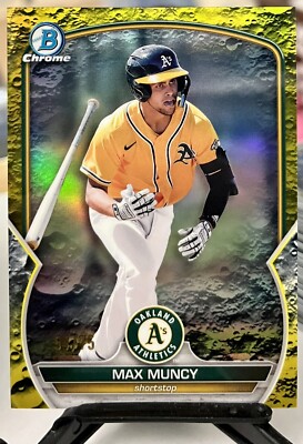 2023 Bowman Chrome Baseball #BCP-87 Max Muncy Yellow Lunar Refractor 54/75